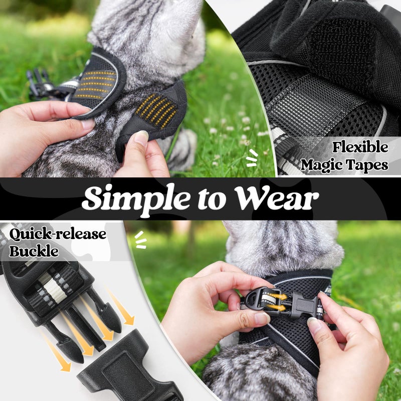 rabbitgoo Cat Harness and Leash Set for Walking Escape Proof, Adjustable Soft Kittens Vest with Reflective Strip for Cats, Comfortable Outdoor Vest, Black, M - Image 3